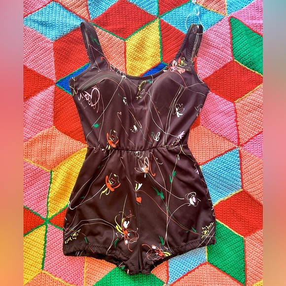 Vintage 60s Christina Swimsuit Romper One Piece Pin Up Mod Bathing Suit - Picture 1 of 12